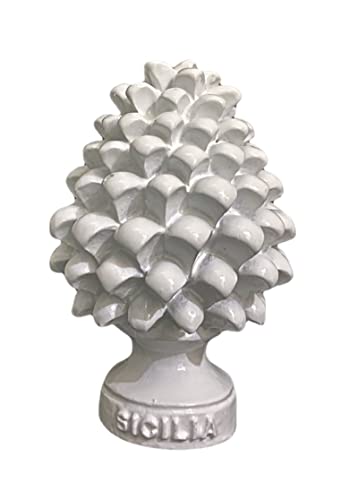 Sizilianischer Tannenzapfen, klassisch, modern, dekorativ, Tannenzapfen Sizilianisches Design, typisches Objekt, Gastgeschenk H 8 cm (Weiß)