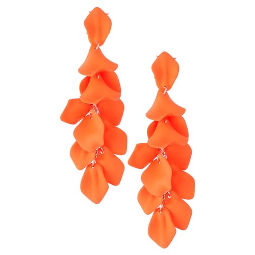 Boho Ohrringe Orange Acryl Blütenblatt Tropfenohrringe Lange Tropfen Rosenohrringe Ubertriebene Blumenohrringe Earrings Aesthetic für Frauen und Mädchen 80er 90er Jahre Accessoires Neon Party