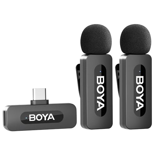 BOYA BY-V20 USB-C kabellos Mikrofon Handy, Mini Ansteckmikrofon mit Android Typ-C Smartphone iPhone 15/16, 100m Reichweite, für YouTube, Podcast, Facebook, Vlogging Aufnahmen Interview