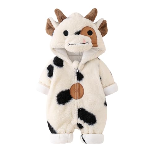 WERNZATT-Baby Mädchen Jungen Cartoon Kuh Plüsch Schneeanzug Outfit Anzug Fleece Overall Strampler Zipper Hooded Baby Winterkleidung (Beige, 3-6 Months)
