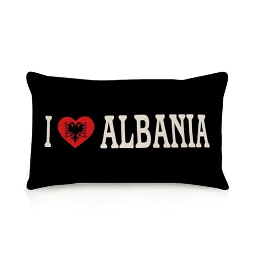 Yelolyio Kissenbezug mit Aufschrift "I Love Albanien", Motiv: Albanien-Flagge, für Büro, Wohnzimmer, Schlafzimmer, Sofa, Couch, 40,6 x 61 cm, Baumwollleinen, Geschenk zum Einzug
