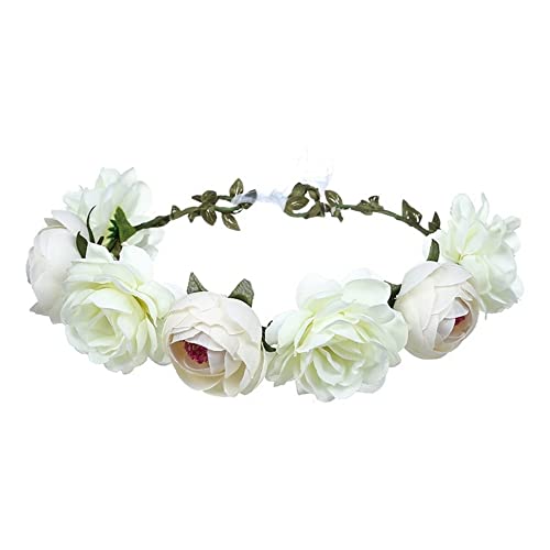 YSTrillion Boho Blumenkrone,Bridal Headpiece,Blumen Stirnband Haarband,Blumenkranz Krone Stirnband,Frauen Mädchen Braut Rosen Blumen(Weiß)