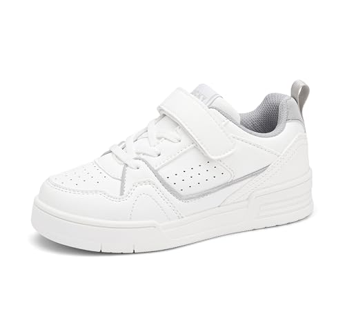 LUCKY STEP Kinder Slip-On Sneaker – Bequeme Freizeitschuhe für Schule, Sport & Alltag, Low-Top Turnschuhe mit Klettverschluss für Jungen/Mädchen (Ganz weiß, 4US-35EU-3UK)