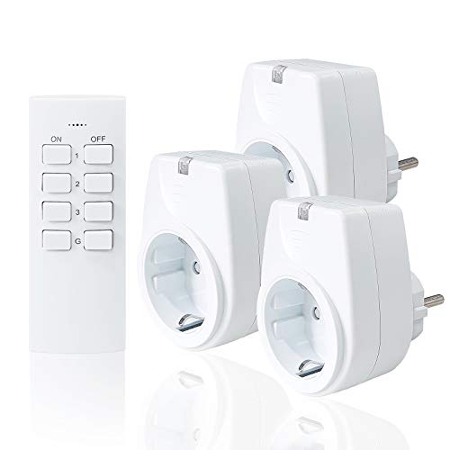 Sonsonai Funksteckdosen Set aus 3 Funksteckdose mit 1 Fernbedienung, 70M Reichweite, 3500 Watt Programmierbar, für Innen Weihnachtsschmuck und Haushaltsgeräte, Weiß