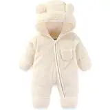 Baby Overall Winter,Baby Fleece-Overall Atmungsaktiver Unisex Jumpsuit mit Reißverschluss Strampler Fleece Overall für Babys Neugeborene Kleinkind Mädchen Jungen Warm Jumpsuit für (Beige, 0-3 Months)