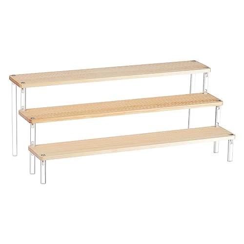 nbeads 3-Stufige Displayerhöhung Aus Klarem Acryl, Show-Stand Clear Display-Regal Figuren Cupcakes Parfums, Holz-Riser für Süßigkeiten, Schmuck-Displays Rise for Show, Bambusfarbe
