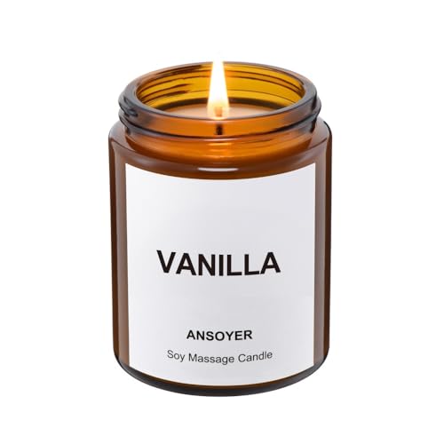ANSOYER Massagekerze,128 ml, Kerze für Entspannung, natürliche Rohstoffe, Kokosöl, Sojaöl, feuchtigkeitsspendend, nährend (Vanille)