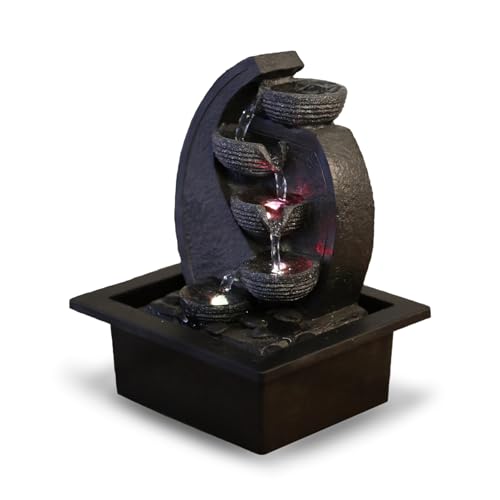 Zen'Light - Zimmerbrunnen Wasserfall V2 4 Ebenen in Natursteinoptik mit farbigem LED-Licht - Moderne Zen Tischdekoration, Ideal für Meditation und Entspannung - H 26 cm