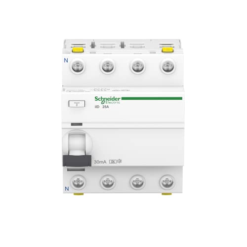 Schneider Electric A9Z21425 Fehlerstrom-Schutzschalter iID, 4P, 25A, 30mA, Typ A, Weiß