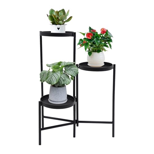 SuhoFutus Schwarz Blumenregal aus Eisen, Pflanzenständer mit 3 Etagen, Pflanzenständer für Innen Außen Garten Pflanzen, Pflanzenregal Geeignet für Zuhause, Büro, Gartengeschäft usw
