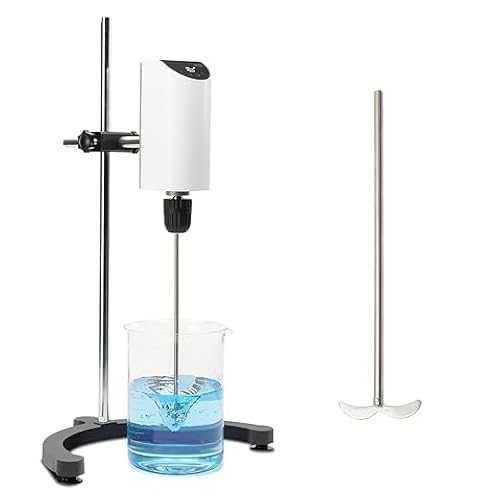 ONiLAB Lab Analoger Überkopfrührer, OLED-Digitaler Überkopfrührer, 10 l Fassungsvermögen, 200–2500 U/min, maximale Viskosität 10000 MPas, Überkopfmischer mit Stützständer und zwei Rührstäben