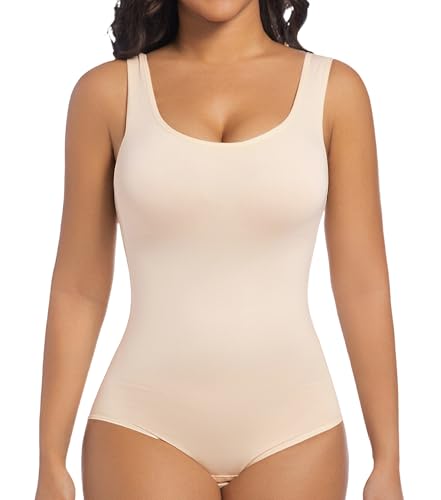 ONEW Shapewear Damen Body Shaper Bauchweg Miederbody Figurformende Tank Top Taillentrainer Sculpting Bodysuit Beige XL