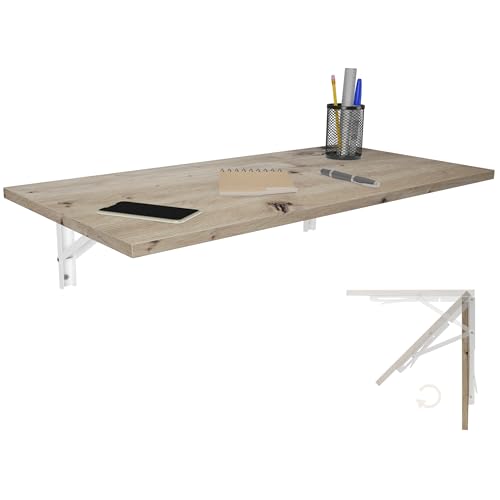 KDR Produktgestaltung Wandklapptisch Schreibtisch Tischplatte 80x40 cm in Eiche astig Klapptisch Esstisch Küchentisch für die Wand Bartisch Stehtisch Wandtisch Tisch klappbar zur Wandmontage