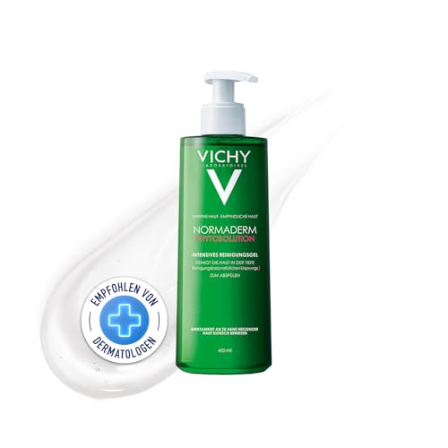 VICHY Intensives Reinigungsgel für unreine Haut, Mildert Unreinheiten und mattiert, Mit Mineralien und Probiotika, Normaderm Phytosolution, 400 ml