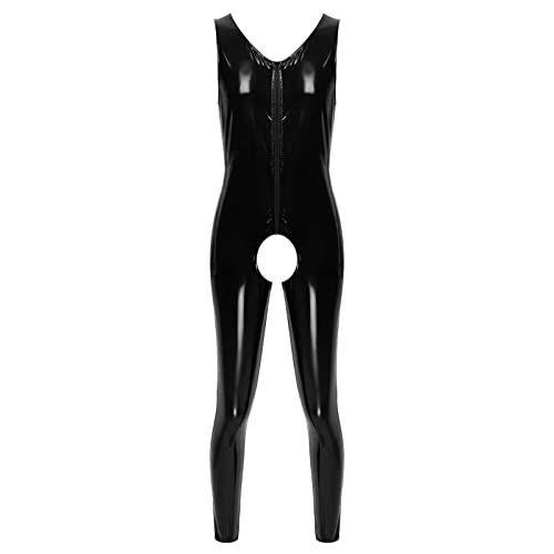 Cexiakong Männer Latex Overall für Herren in Latex mit Reißverschluss, Dessous Männer Jumpsuit Party Clubwear Latex ähnliches Herren Catsuit Lack Leder Overall