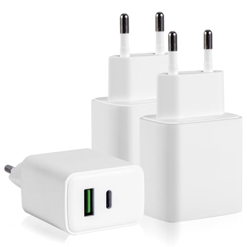 3 Stück USB C Ladegerät, 20W 2Port USBC Netzteil für iPhone Samsung Huawei Xiaomi Oppo, Schnellladegerät Handy Stecker Charger Ladestecker Ladeadapter