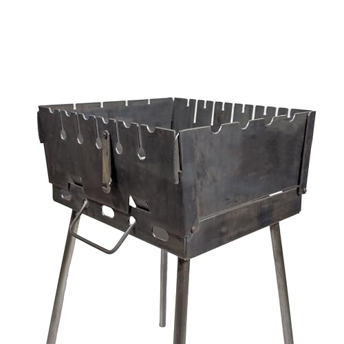 GOROCH Mangal Grill Schaschlik Holzkohlegrill – Faltbarer BBQ Koffer-Grill aus 2 mm Stahl für 6 Spieße – Tragbarer Outdoor Kohlegrill für Camping, Garten, Picknick & Reisen