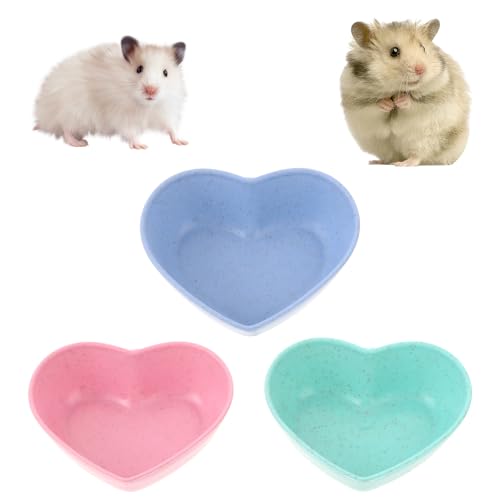 3 Pack Hamster Futterschalen Kaninchen Meerschweinchen Nahrungs Schale Süße Futternapf Herzform Napf für Hamster Igel Gerbil Kleintiere Ratten Nagetier (Grün, Blau und Rosa)