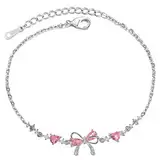 GWAWG Schleife Zirkon Armband, Verstellbares Freundschaftsarmband mit Weiß- und Rosazirkonia, Elegantes Schmuck Armband für Damen, Trendiges Bow Bracelet als Geschenk für Freundin, Schwester, Frau