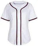 Damen-Baseballtrikot, Knopfleiste, blanko, Softball-Trikot, kurzärmelig, Hip-Hop-Aktiv-Hipster-Shirt, Weiß (schwarz-roter Rand), X-Groß
