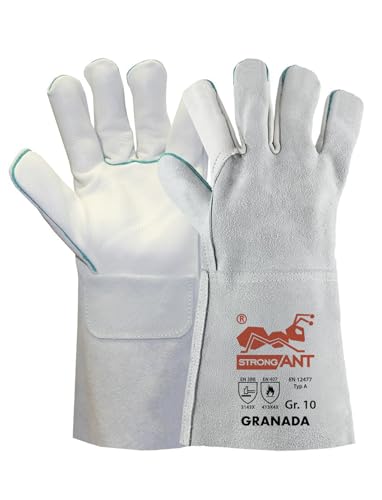 strongAnt Granada-Long Schweißerhandschuhe aus Rindnarbenleder Arbeitshandschuhe auch fürs Grillen geeignet Sicherheitshandschuhe - Grau -Größe:10