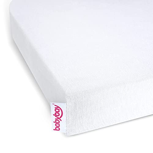 babybay Jersey Spannbetttuch Deluxe Organic Cotton passend für die Modelle Maxi, Midi, Boxspring, Comfort und Comfort Plus, weiß, 89 x 50 cm (Einzelpack)