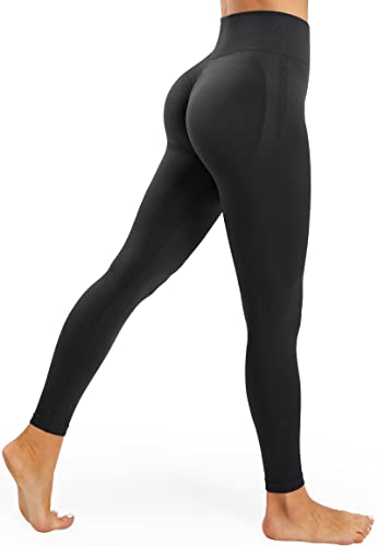 JOYSPELS Sport Leggings Damen Scrunch Butt, Sporthose Damen Lang Blickdicht Po Push Up Seamless Leggins Tights Schwarz XL