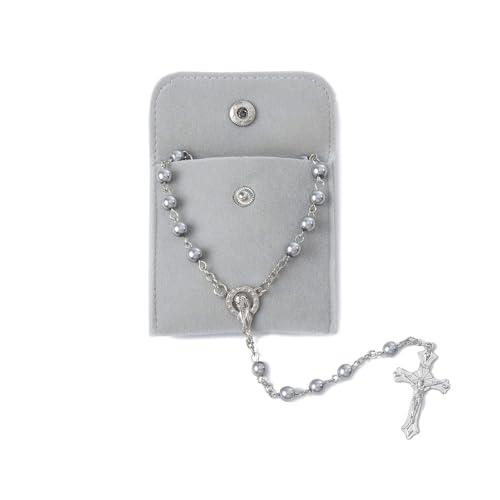 TELAIN Grauer Rosenkranz für Frauen Katholische Rosenkranz Halskette mit Kunstperlen Einfarbiger Stil Spirituelles Geschenk für Gebet und Meditation