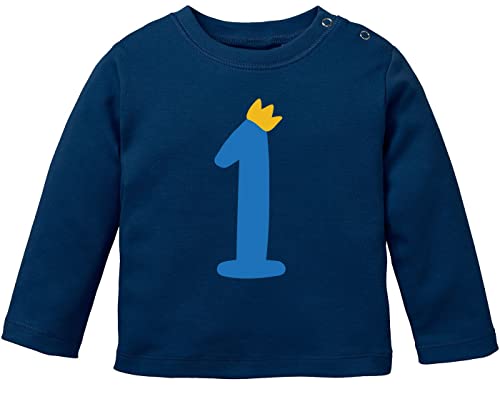 MoonWorks® Baby Langarm-Shirt 1. Geburtstag Zahl 1 Krone Geburtstagsshirt Geburtstagsshirt Bio-Baumwolle Junge Mädchen dunkelblau-blau 80/86 (10-15 Monate)