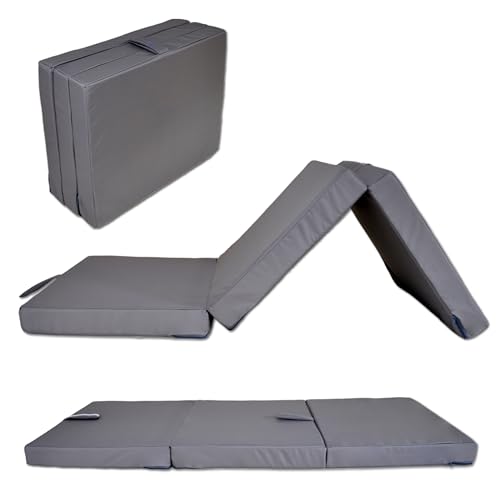 3-teilige Faltmatratze, 200x60x10 cm, Wasserfeste Klappmatratze, Gästematratze, Faltbare Matratze, Campingmatratze (Graphit)