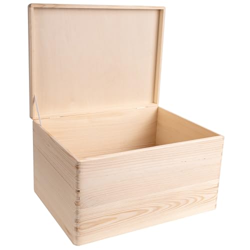 Creative Deco XXL Große Holzkiste mit Deckel | 40x30x24 cm (+/-1cm) | Holztruhe Erinnerungsbox Baby Holzbox mit Deckel Kasten | Für Dokumente, Spielzeuge, Werkzeuge | ROH & UNGESCHLIFFEN