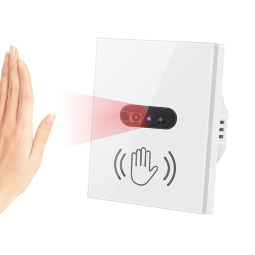 Cerhot EU UK Wandlichtschalter, Infrarot-IR-Sensor, keine Berührung erforderlich, 100–240 V, elektrische Stromversorgung, EIN/AUS, Lampe erfordert neutralen Körpertemperatursensorschalter (EU White)