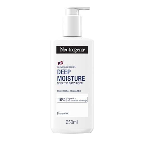Neutrogena Deep Moisture Bodylotion Sensitive, parfümfreie Körperlotion für empfindliche, trockene Haut, nicht fettende Hautpflege Lotion mit Glycerin & Pro-Ceramide Technologie (250 ml)