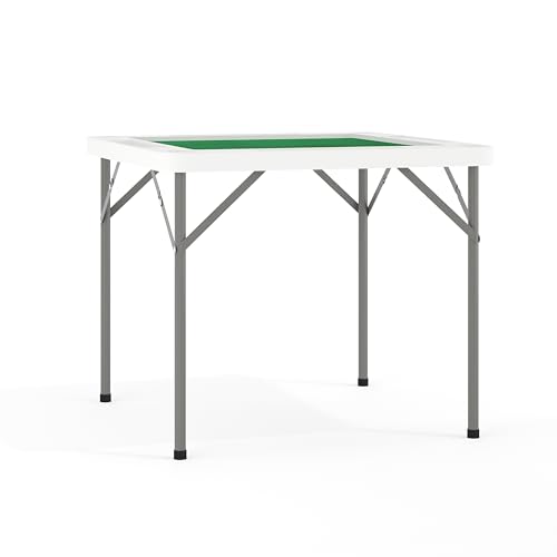 Flash Furniture Klapptisch für 4 Spieler, quadratisch, 87,6 cm, mit grüner Spielfläche und Getränkehaltern, Granitweiß