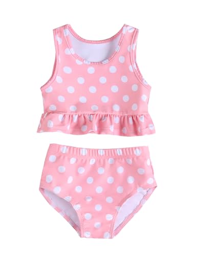 GiHaood Baby Mädchen 2-teilige Badeanzüge Rosa gepunktetes gerüschtes Oberteil Hoher Taillenbikini-Badeanzug Kleinkind-Badeanzug Mädchen Schwimmanzug 12-18 Monate