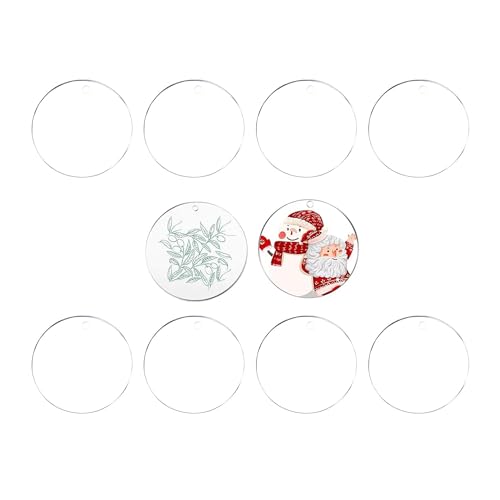 JINJUMEI 10 Stück Acrylplatte Rund, 10cm Runde Klare Acrylplatte, Rund Acryl Scheibe Acrylscheibe Transparent Acrylscheibe Rund mit Loch für DIY Handwerk, Bilderrahmen Malerei, Partyschilder