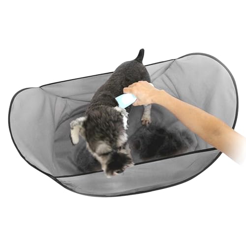 Ghjkldha Haustier-Schneideumhang, groß, bequem, Haustier-Scherschürze, faltbares Fell-Lätzchen, tragbares Haarwerkzeug, perfekt für Kätzchen, Welpen, Katzen, Hunde und Fellpflege, Grau