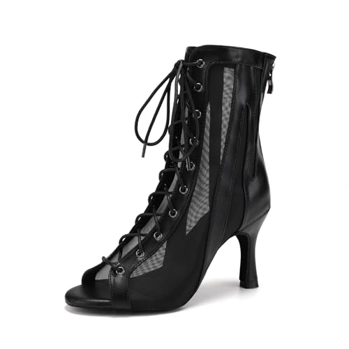 RUYBOZRY Damen Latein Tanzschuhe Salsa Ballsaal Leistung Absätze Tanzstiefel,QJW-7235-Noir-8.5-5059,EU37