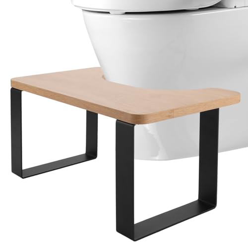 GBACHOOSE Toilettenhocker, Toilettenhocker Erwachsene, Klohocker aus Metall und Holz, Squatty Kackhocker Mattschwarz für entwicklung Einer korrekten und bequemen Hockstellung