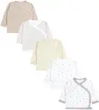 TupTam Baby Langarm Wickelshirt 5er Set aus Oeko-TEX zertifizierten Stoffen Unisex, Farbe: Unisex Beige Sterne Streifen Igel, Größe: 50