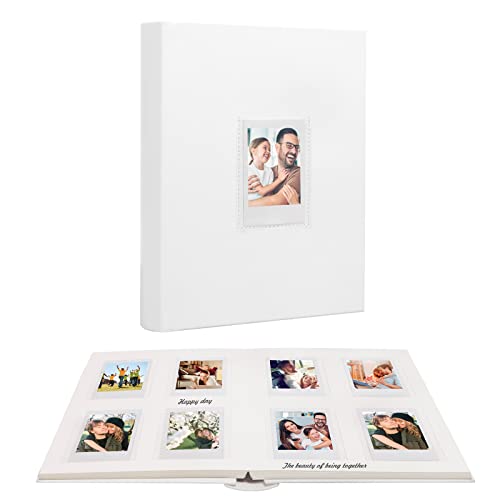 128 Hüllen Fotoalbum mit Schreibfläche, Frontfenster, Für Polaroid Fotoalben 3 Zoll Kompatibel mit Fujifilm Instax Mini 12 11 9 99 8 40, Polaroid 300, HP Sprocket, K-Pop Fotokarten (Weiß)