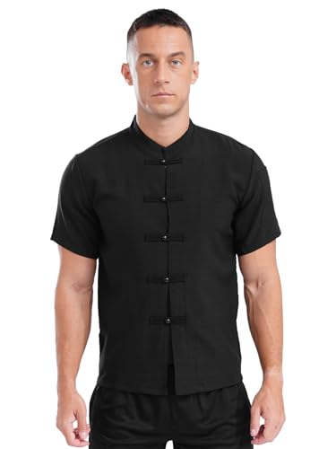 Freebily Herren Kochjacke Kurzarm Traditionelle Chinesisch-Stil Chef Kochuniform Jacke Chinarestaurant Hotel Cafe Arbeitskleidung Schwarz XXL