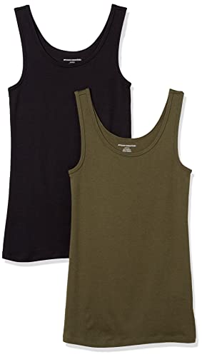 Amazon Essentials Damen Tanktop schlanke Passform, 2er-Pack, Olivgrün/Schwarz, S