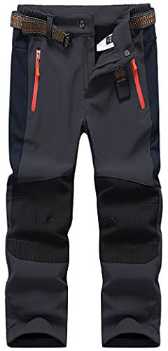 DAFENP Kinder Softshellhose Skihose Warm Gefüttert Thermohose Winter Wasserdicht Winddicht Schneehose Jungen Mädchen Wanderhose KZ0056-DarkGrey1-128/134