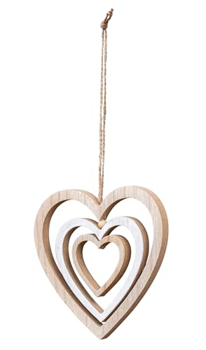 levandeo Deko Herz Mobile H15cm Windspiel MDF Holz Natur Weiß Holzherz Hängedeko Deko-Anhänger