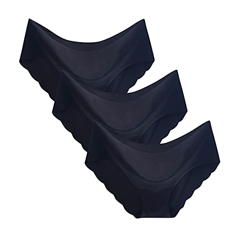 BH Damen Ohne Bügel 2029e BH Bra Ice Color Atmungsaktive Seidenfrauen 3PC Non- Sexy Solid Midwaist Unterwäsche Damen Dessous Unterhose (Black, M)