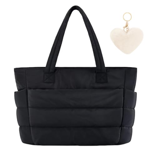 Aucuu Puffer Schultertaschen Damen, Handtasche Damen, Große Umhängetasche, Groß Shopper Tasche, Gesteppte Tasche Stepptasche mit Reißverschluss, Hobo Bag Handtasche für Schule Einkaufen Reisen Arbeit