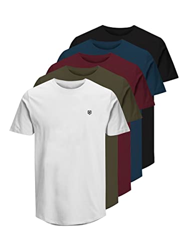 JACK & JONES Herren Jprblabrody Tee Crew Neck 5pk MP T Shirt, Navy Blazer, L EU