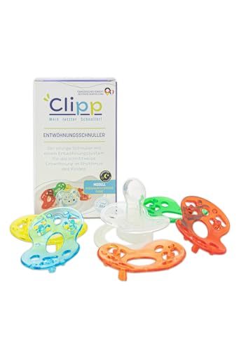 CLIPP - Clipp-Set, Schnuller-Entwöhnungsschnuller - Farbe - 5 Ringe für schrittweises Abgewöhnen - Sanfte und einfache Schnullerentwöhnung in Phasen - Ab 2 Jahren