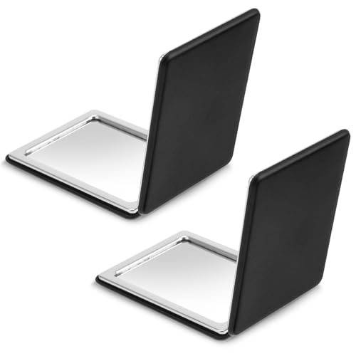 Dimeho 2 Stück Taschen Spiegel Leder, Kompaktspiegel Klappbar Mini Schminkspiegel mit Vergrößerung Tragbarer Doppelseitiger Reisespiegel für Geldbörsen Reisen Make-up
